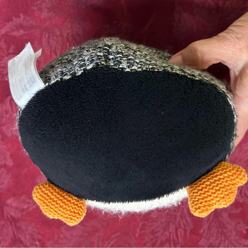 Anthropologie knitted Black and White Penguin with earmuffs‎ Plush Stuffy Toy